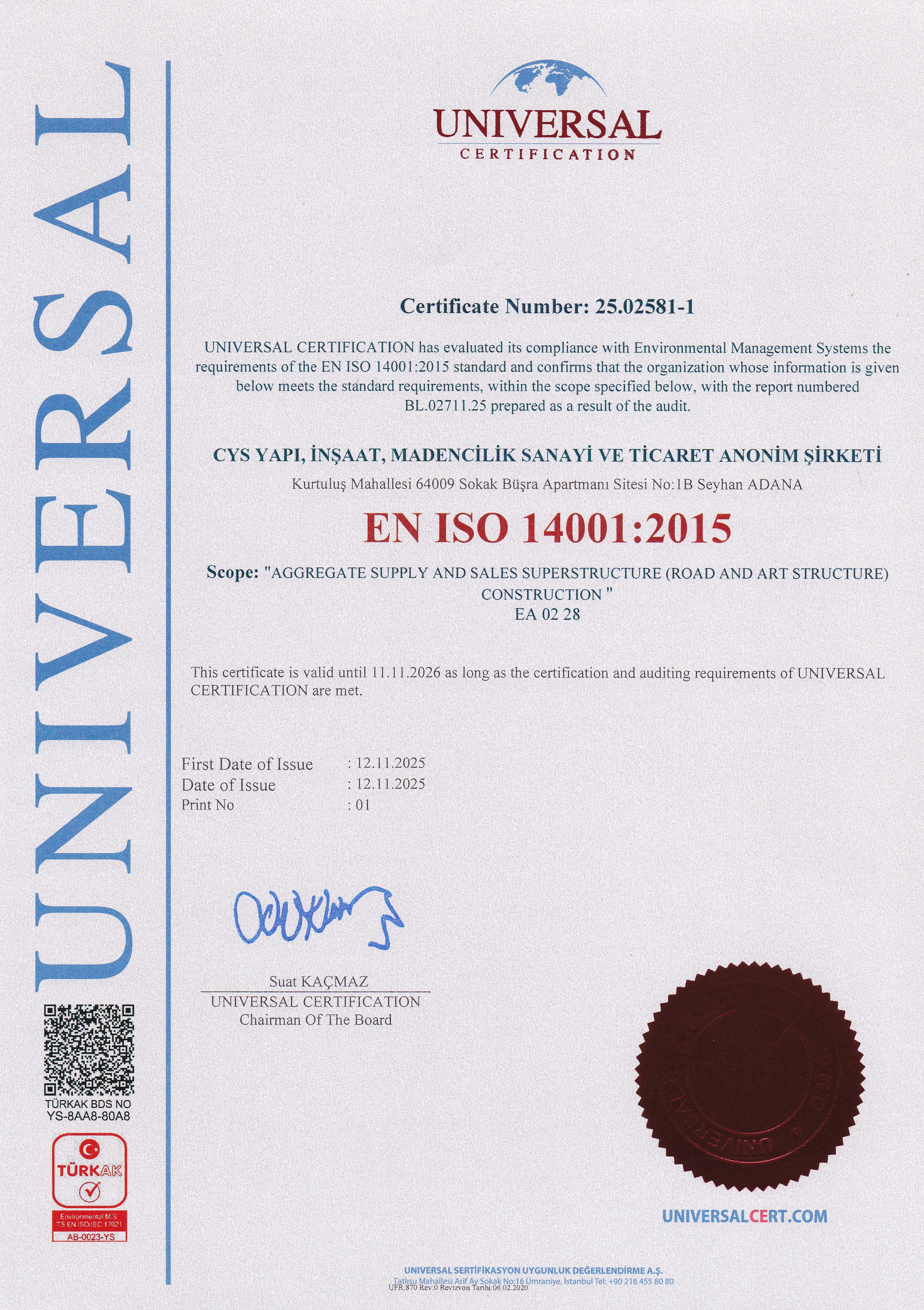 Cys Yapı | CYS ISO 14001