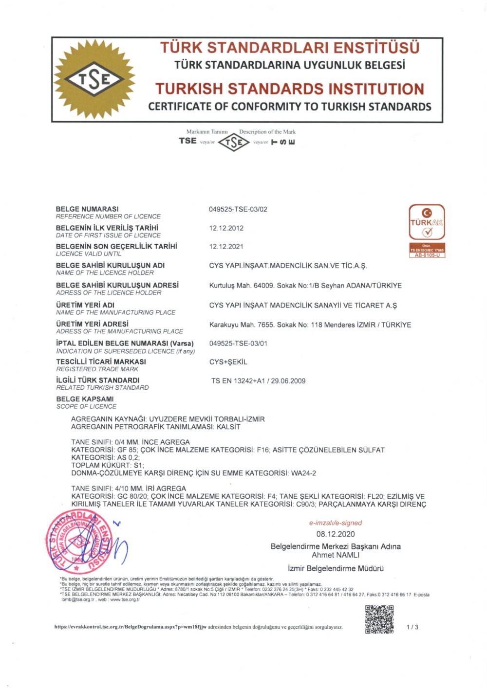 Cys Yapı | TSE 13242 - 1