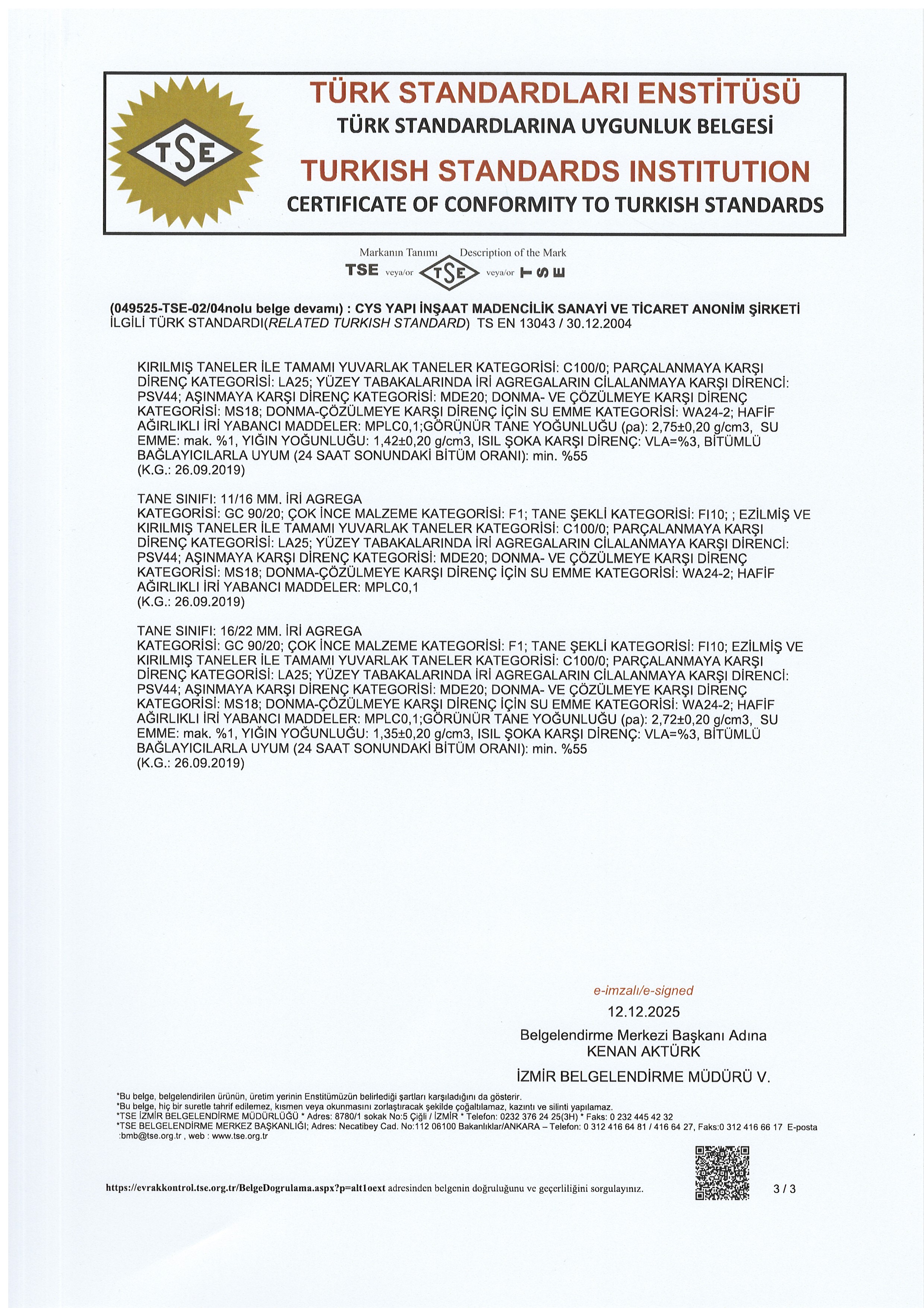 Cys Yapı | TSE 13043 - 3