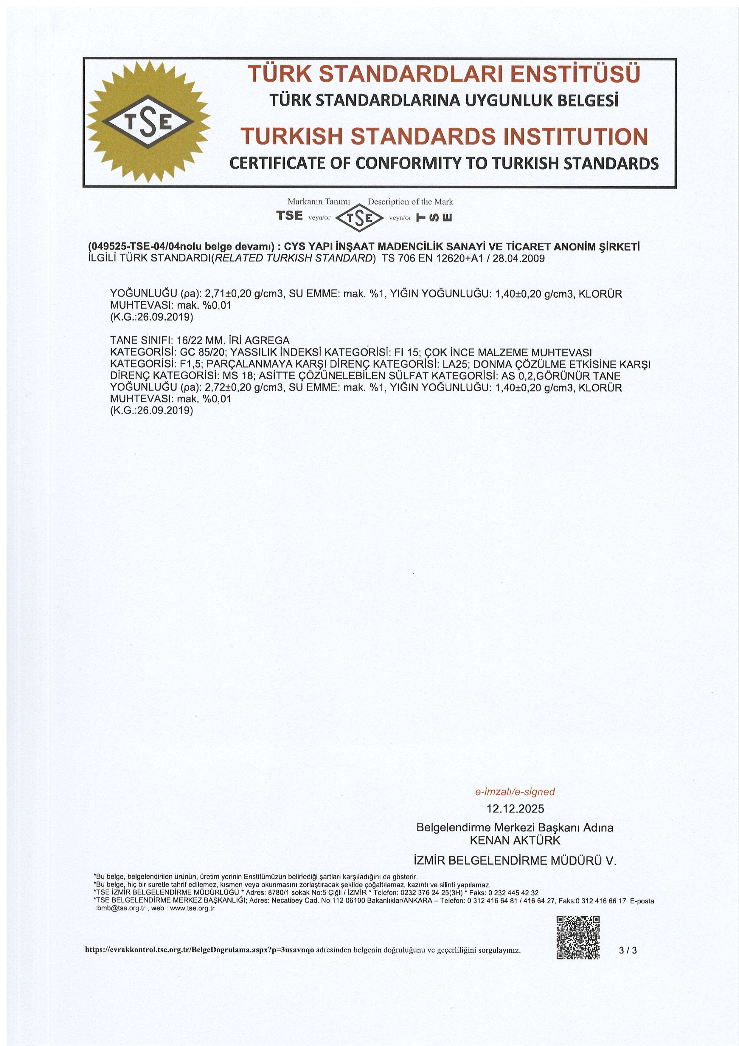 Cys Yapı | TSE 12620 - 3