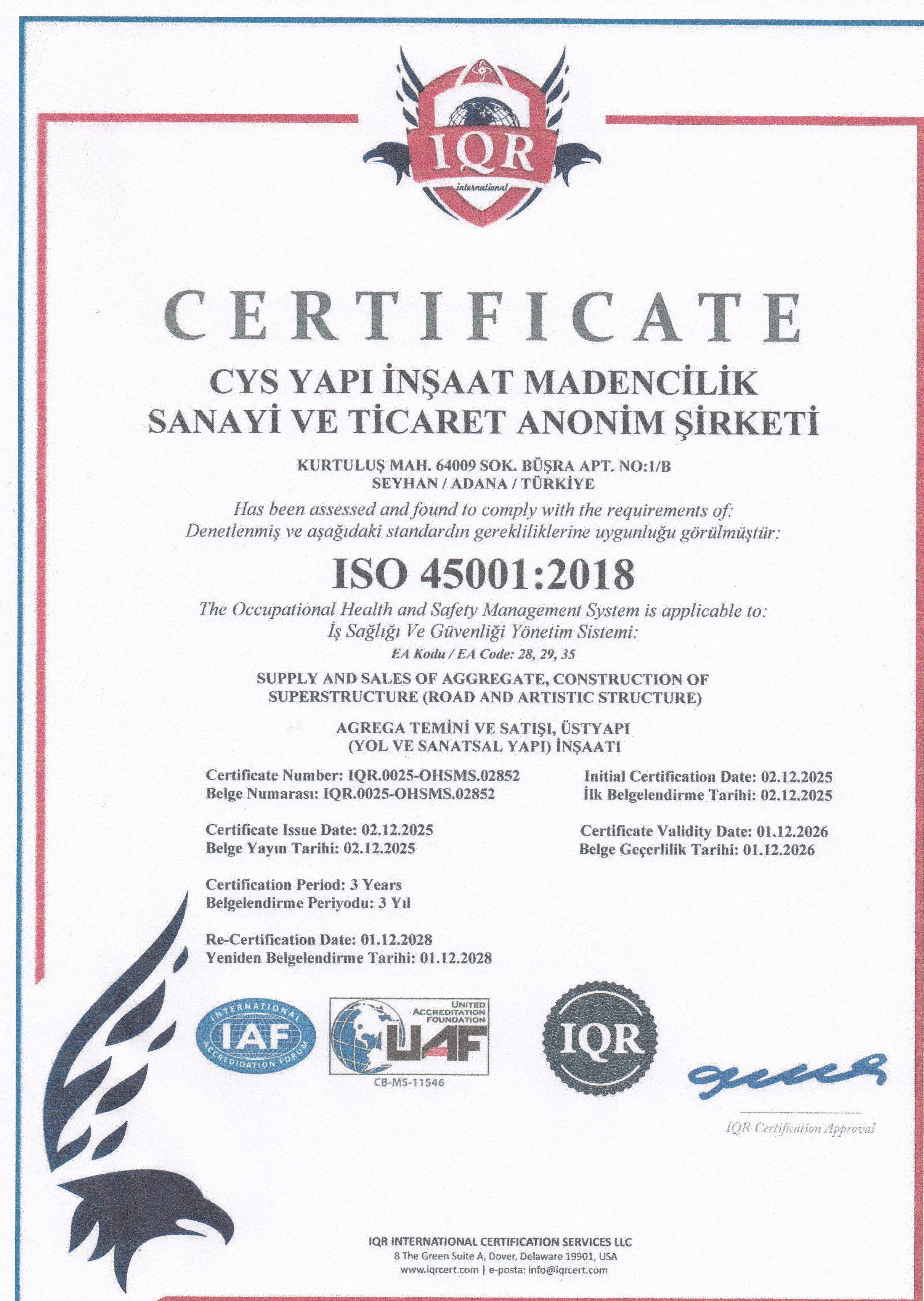 Cys Yapı | CYS ISO 18001