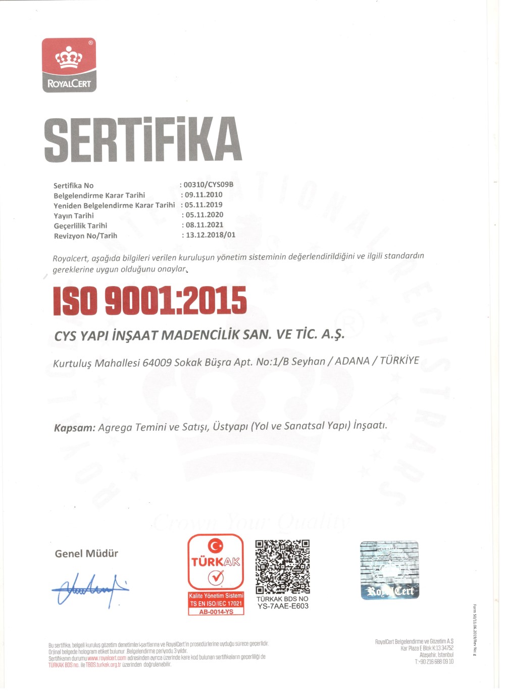 Cys Yapı | CYS ISO 9001