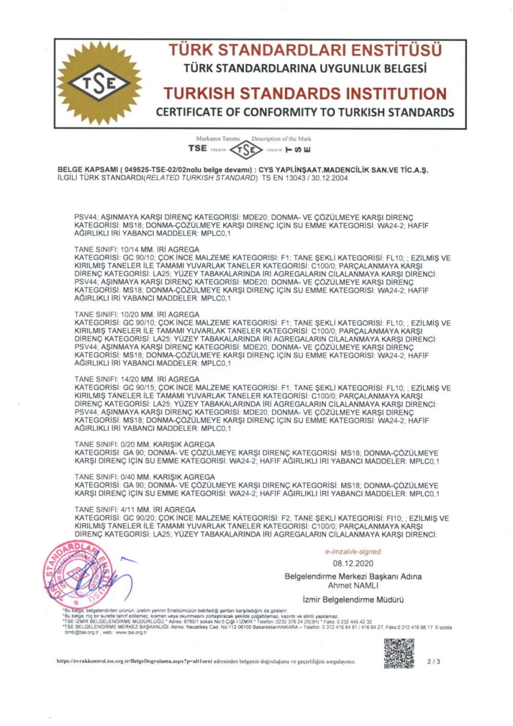 Cys Yapı | TSE 13043 - 2