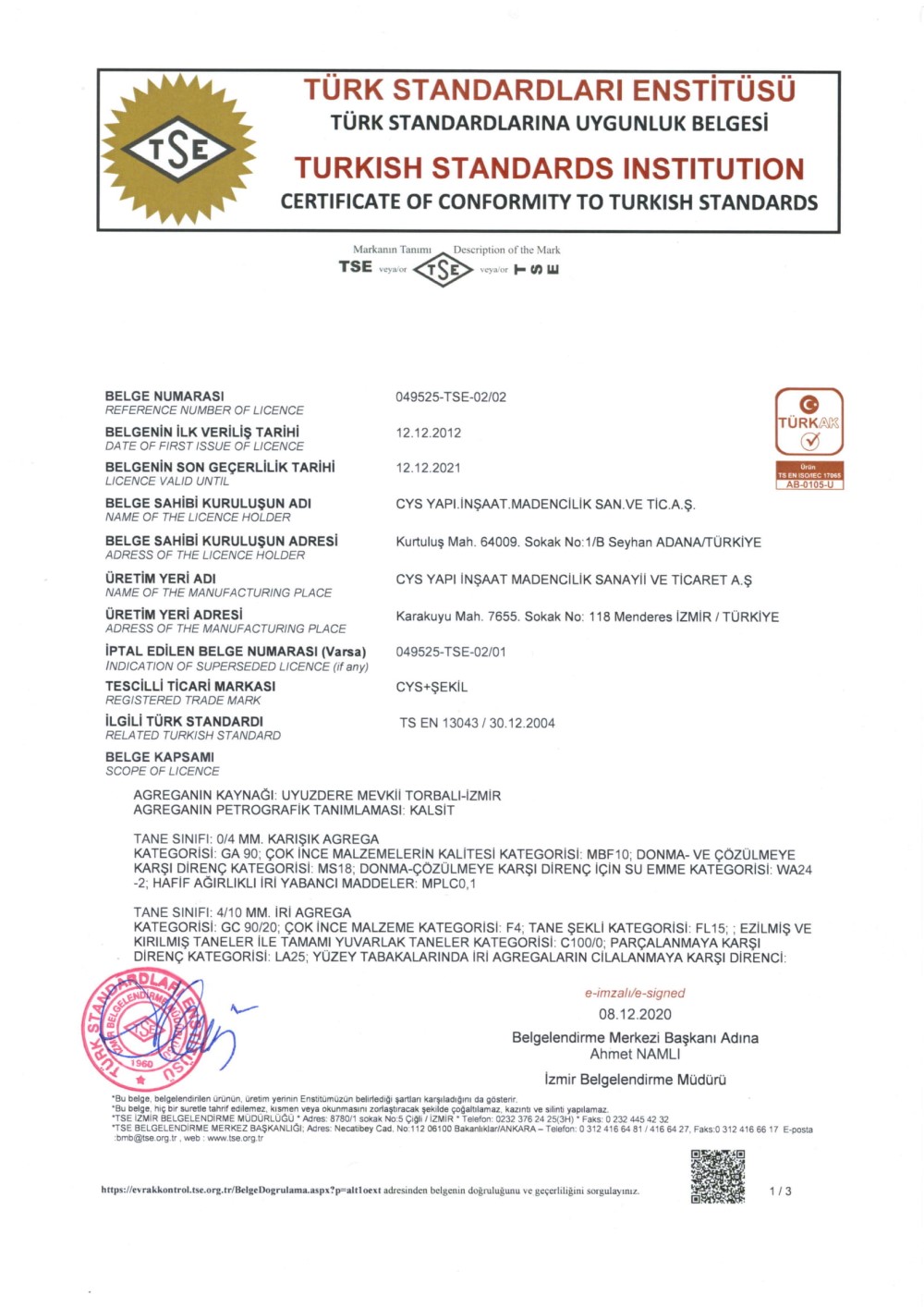 Cys Yapı | TSE 13043 - 1