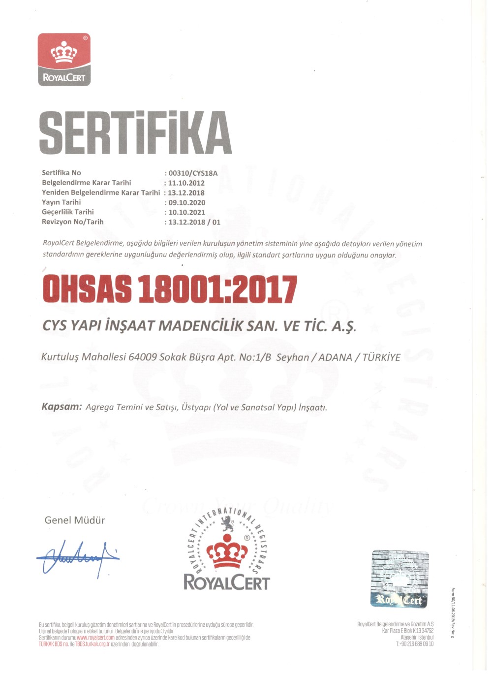 Cys Yapı | CYS ISO 18001