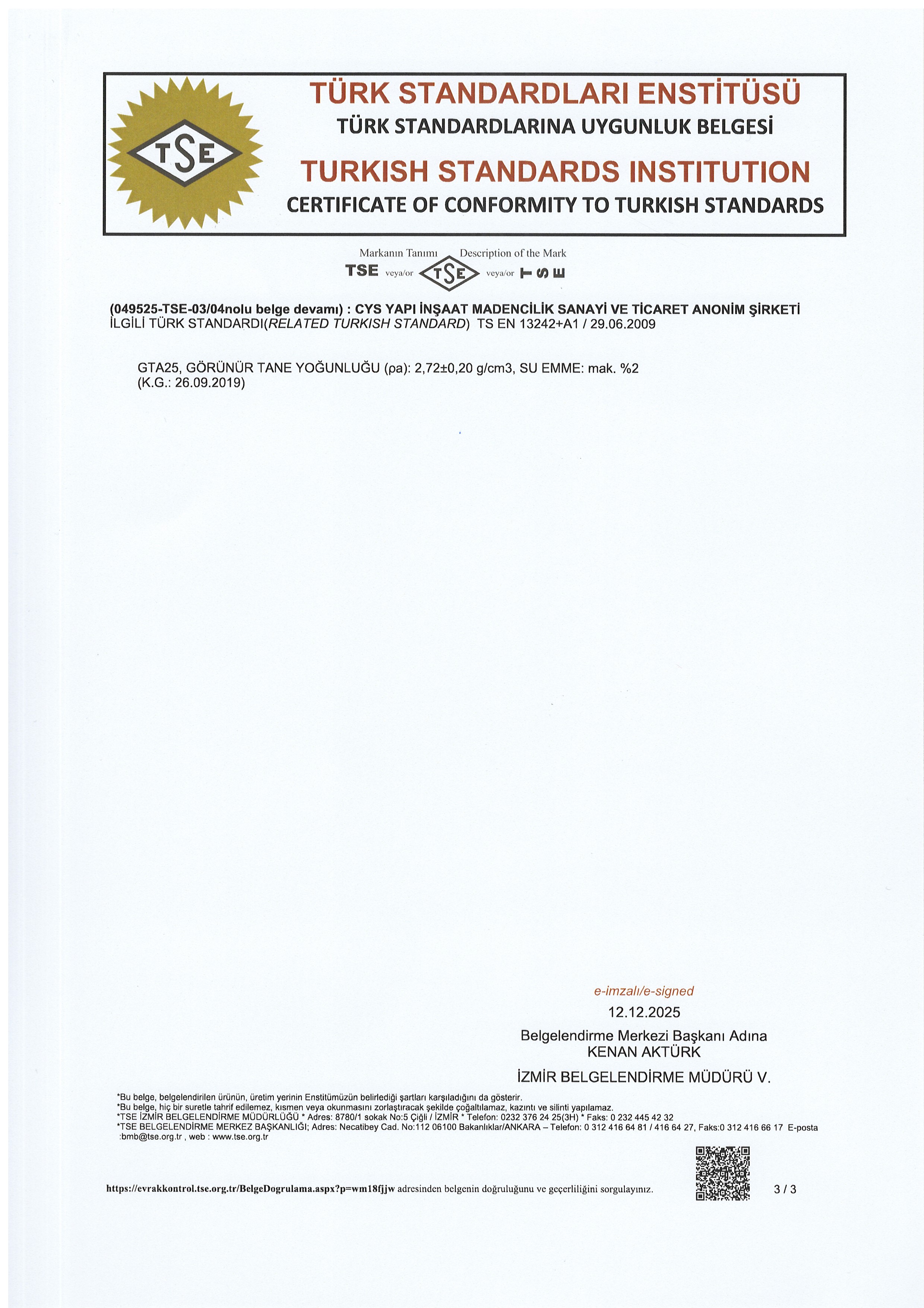Cys Yapı | TSE 13242 - 3