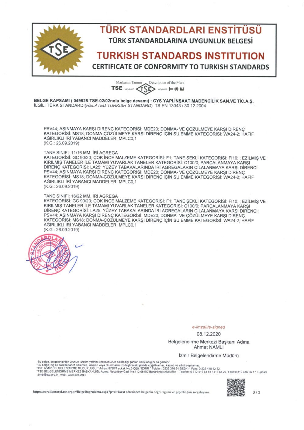 Cys Yapı | TSE 13043 - 3