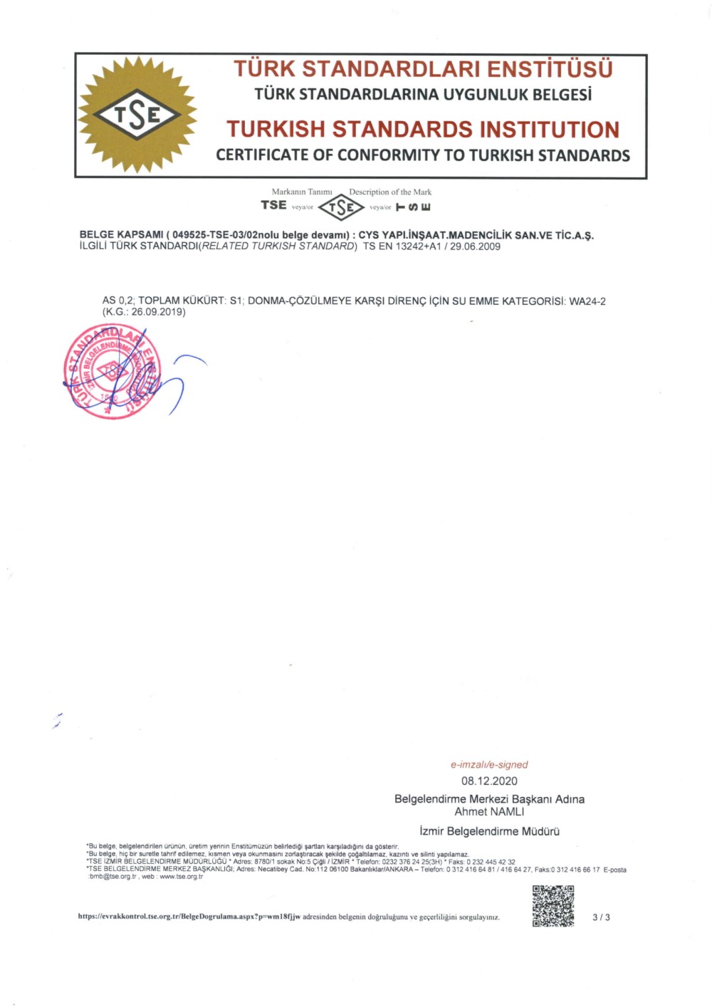 Cys Yapı | TSE 13242 - 3
